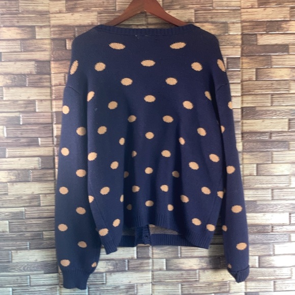 Les Serein Women Navy polka dot Cardigan sweater size Large EUC - Picture 2 of 9